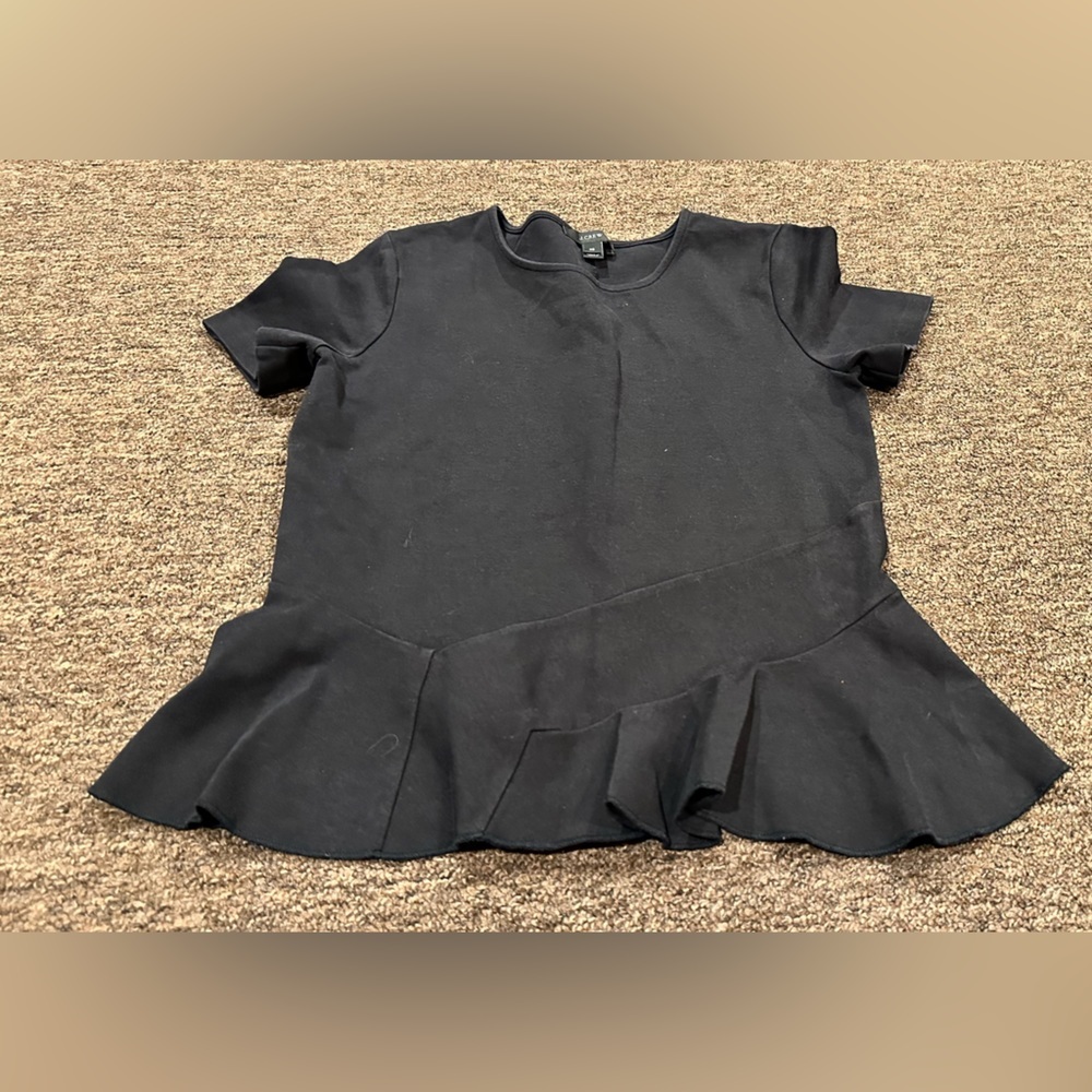 EUC Women’s J Crew XS black dress top casual frill flare bottom short sleeve